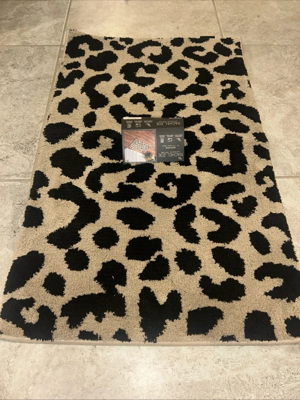 Rachel Zoe Brown Black Cheetah Leopard Animal Print Bath Rug 21”x  34” New